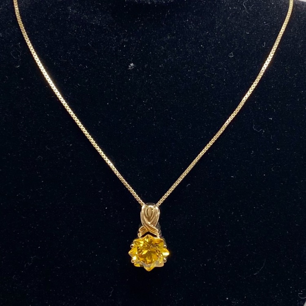 Vintage sterling silver gold plated necklace with citrine pendant